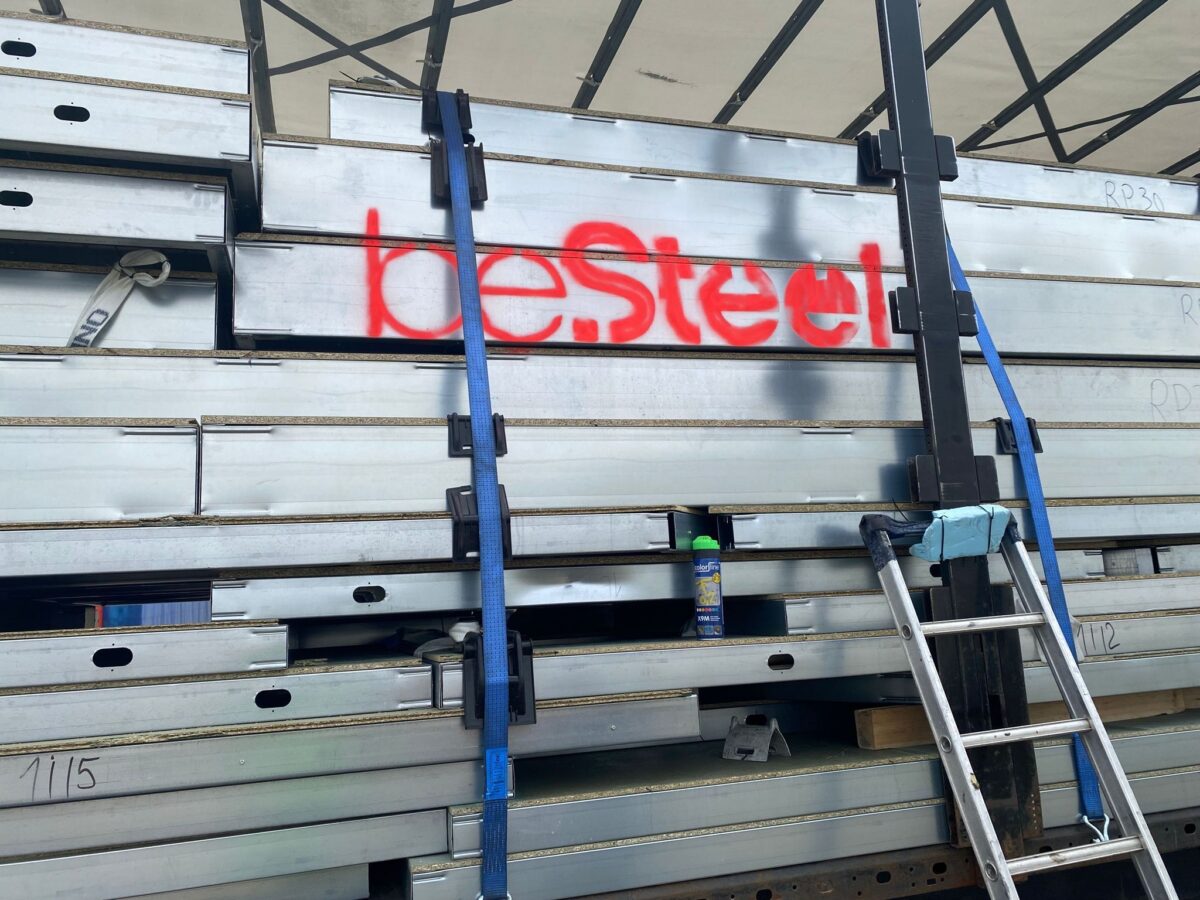 beSteel steel frame panels ready to be transported to construction site.