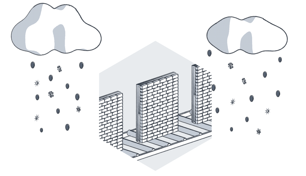 illustration showing that offsite construction isn't affected by weather delays.