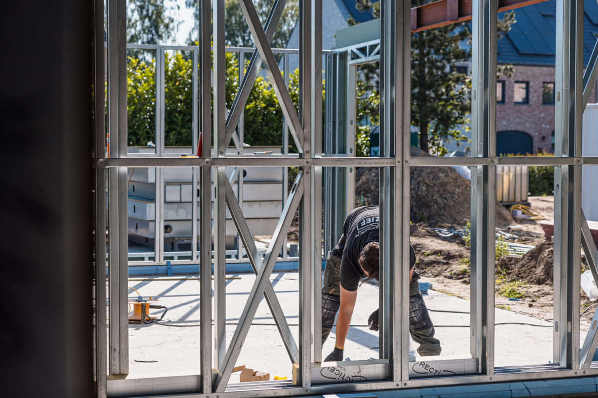 Picture of a worker on a light steel frame construction site.